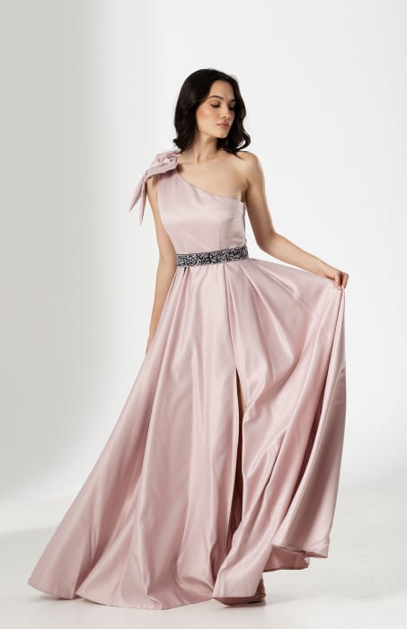 Rochie lunga AURA, din tafta cu funda pe umar [2]