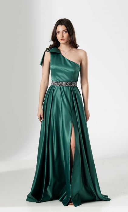 Rochie lunga AURA, din tafta cu funda pe umar [4]