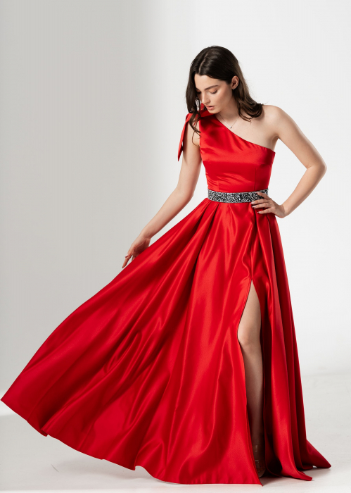 Rochie lunga AURA, din tafta cu funda pe umar [3]