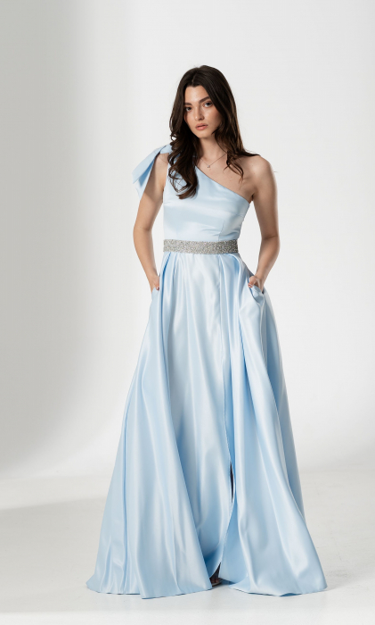 Rochie lunga AURA, din tafta cu funda pe umar [3]