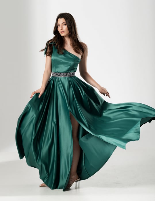 Rochie lunga AURA, din tafta cu funda pe umar [2]