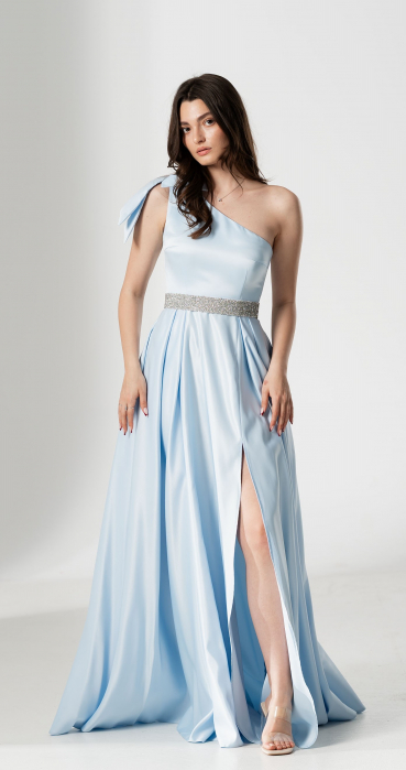 Rochie lunga AURA, din tafta cu funda pe umar [2]