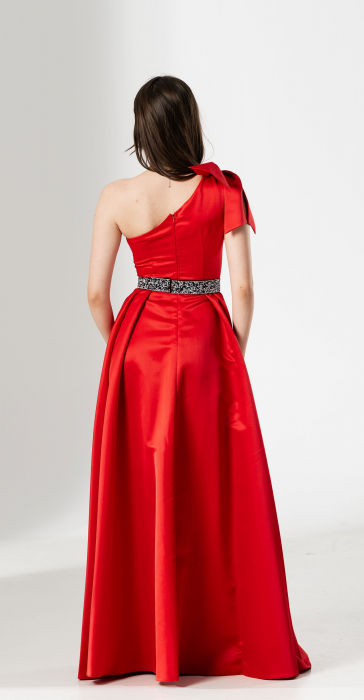 Rochie lunga AURA, din tafta cu funda pe umar [2]