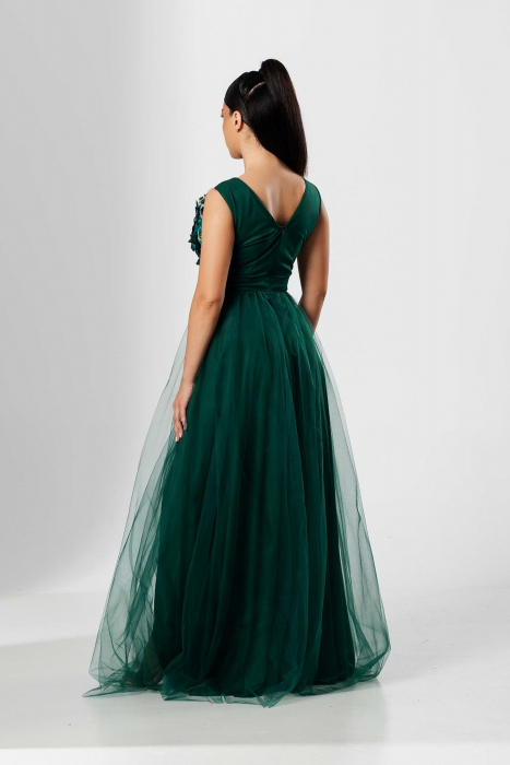 Rochie lunga FLORI, din tulle, cu aplicatii florale 3D pe bust [4]