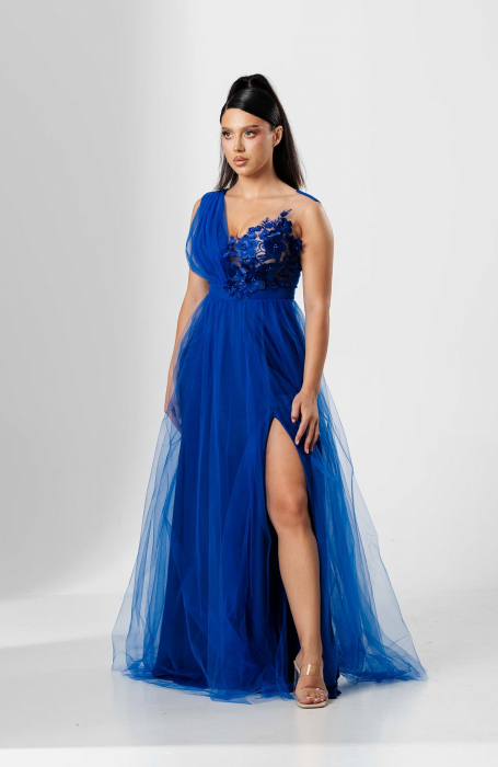 Rochie lunga FLORI, din tulle, cu aplicatii florale 3D pe bust [2]