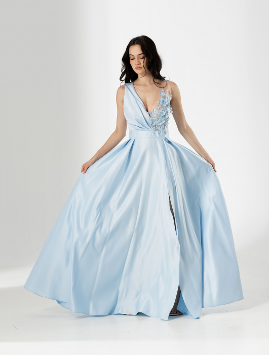 Rochie lunga TORA, din tafta, cu flori 3D aplicate [2]