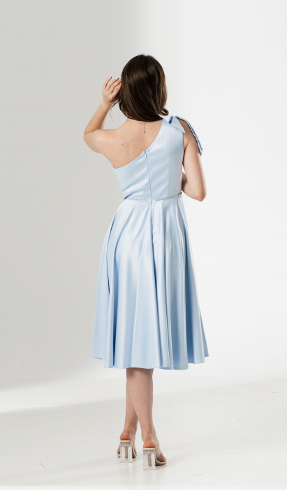 Rochie midi, AMARA, cu funda pe umar si accesoriu lucios in talie [3]