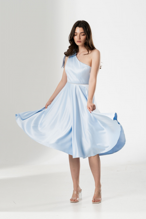 Rochie midi, AMARA, cu funda pe umar si accesoriu lucios in talie [2]