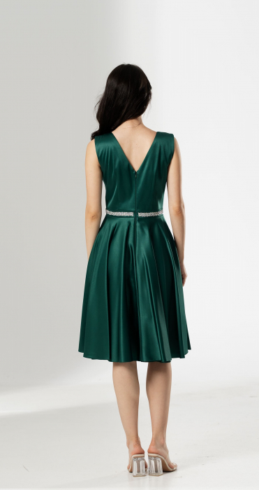 Rochie midi, BRIANA, cu bust drapat petrecut si accesoriu lucios in talie [3]
