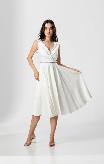 Rochie midi BRIANA, cu bust drapat petrecut si talie accesorizata [3]