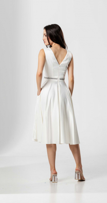 Rochie midi BRIANA, cu bust drapat petrecut si talie accesorizata [4]