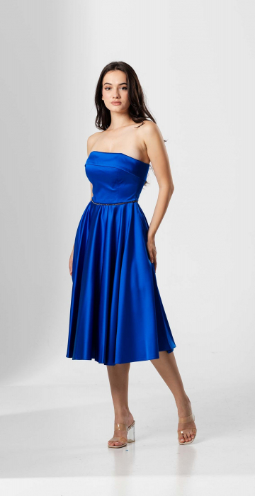 Rochie midi, DENISA, bust structurat, fusta clos, talie accesorizata [1]