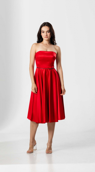 Rochie midi, DENISA, bust structurat ,fusta clos,talie accesorizata [1]