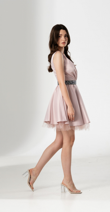 Rochie scurta ADELLE, din tafta cu fusta clos si tulle [4]