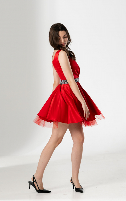 Rochie scurta ADELLE, din tafta cu fusta clos si tulle [2]