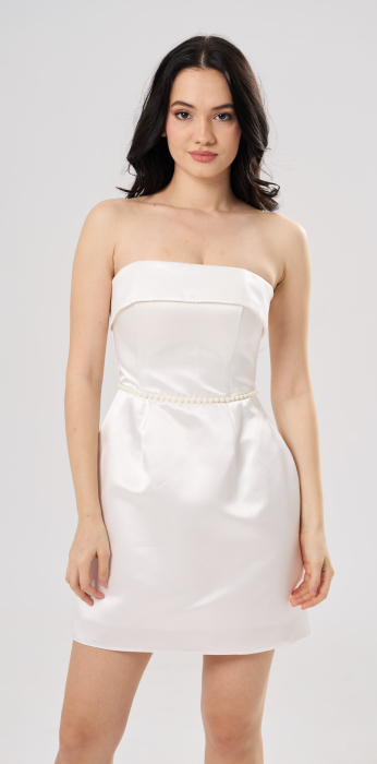 Rochie scurtă elegantă ANA, cu bust tip corset și talie accentuată, alba [4]