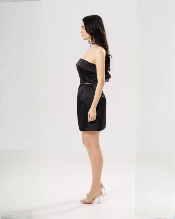 Rochie scurtă elegantă ANA, cu bust tip corset și talie accentuată, negru [2]