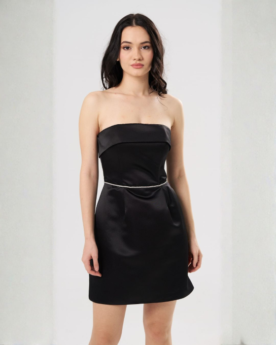 Rochie scurtă elegantă ANA, cu bust tip corset și talie accentuată, negru [3]