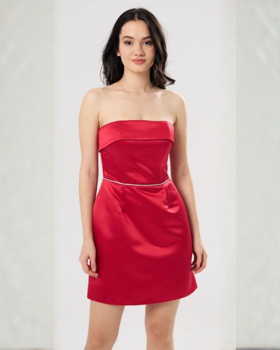 Rochie scurtă elegantă ANA, cu bust tip corset și talie accentuată, rosu [4]