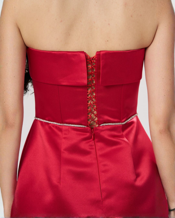Rochie scurtă elegantă ANA, cu bust tip corset și talie accentuată, rosu [5]
