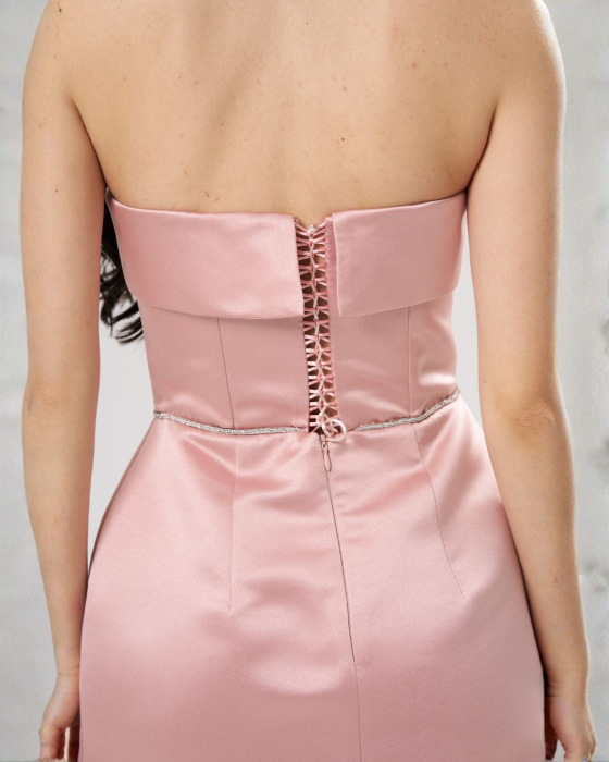 Rochie scurtă elegantă ANA, cu bust tip corset și talie accentuată, roz-pudra [4]