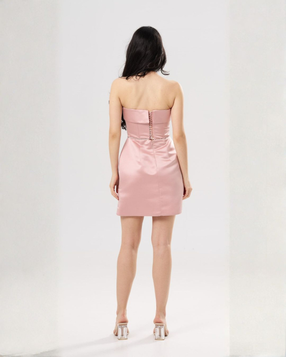 Rochie scurtă elegantă ANA, cu bust tip corset și talie accentuată, roz-pudra [3]