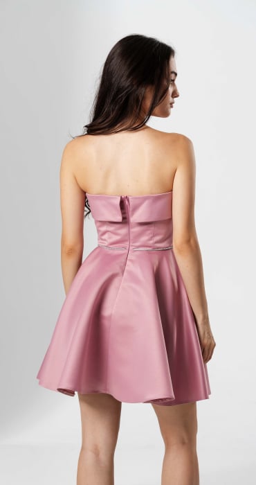 Rochie scurta EMILIA,cu bust tip corset, croiala in A  si snur lucios in talie [4]