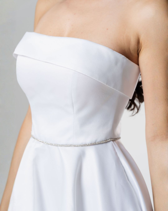 Rochie scurta EMILIA,cu bust tip corset, croiala in A  si snur lucios in talie [4]