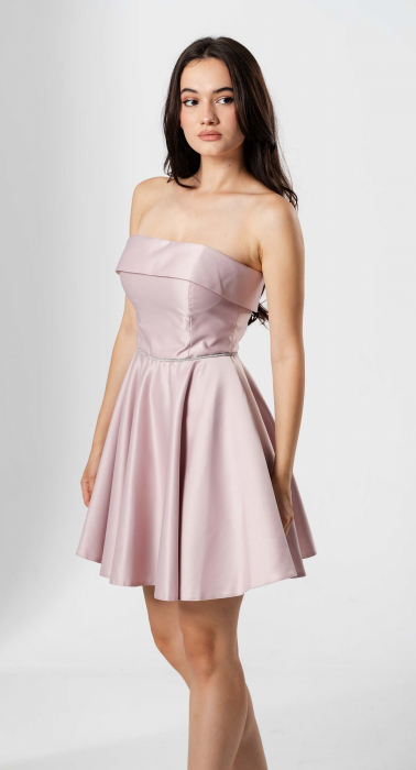 Rochie scurta EMILIA,cu bust tip corset, croiala in A  si snur lucios in talie [4]