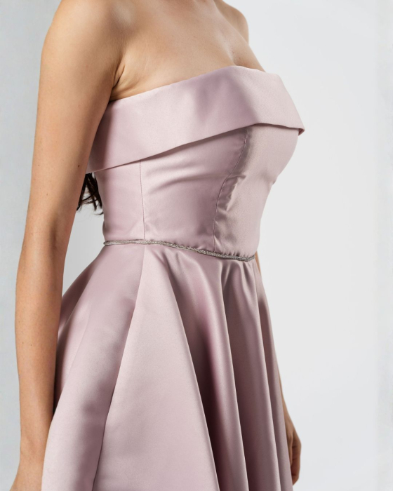 Rochie scurta EMILIA,cu bust tip corset, croiala in A  si snur lucios in talie [4]