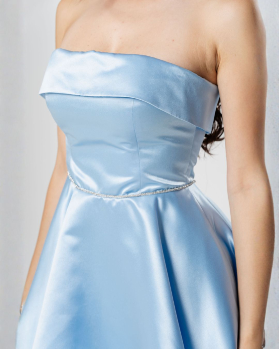 Rochie scurta EMILIA,cu bust tip corset, croiala in A  si snur lucios in talie [4]