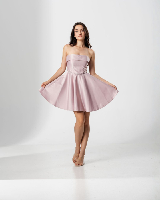 Rochie scurta EMILIA,cu bust tip corset, croiala in A  si snur lucios in talie [2]