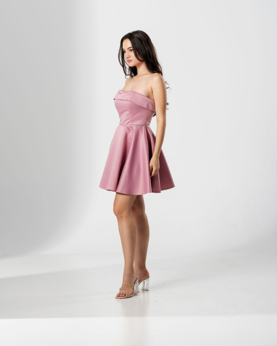 Rochie scurta EMILIA,cu bust tip corset, croiala in A  si snur lucios in talie [2]