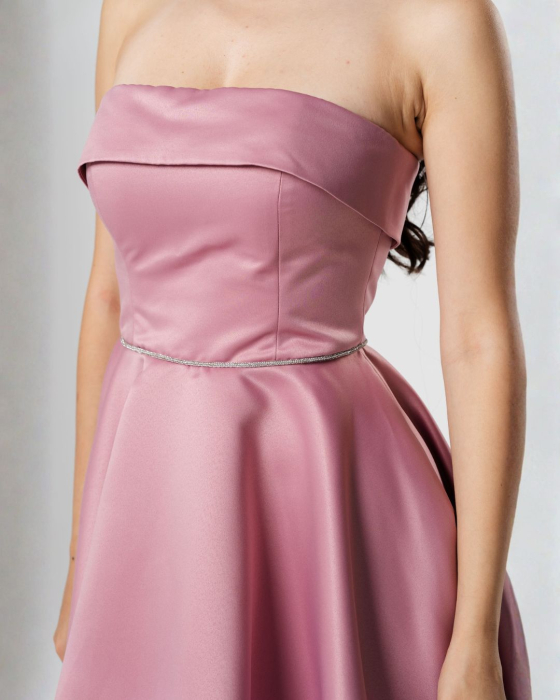 Rochie scurta EMILIA,cu bust tip corset, croiala in A  si snur lucios in talie [4]