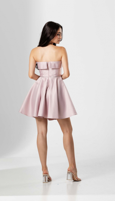 Rochie scurta EMILIA,cu bust tip corset, croiala in A  si snur lucios in talie [3]