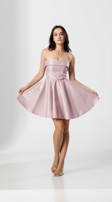 Rochie scurta EMILIA,cu bust tip corset, croiala in A  si snur lucios in talie [2]