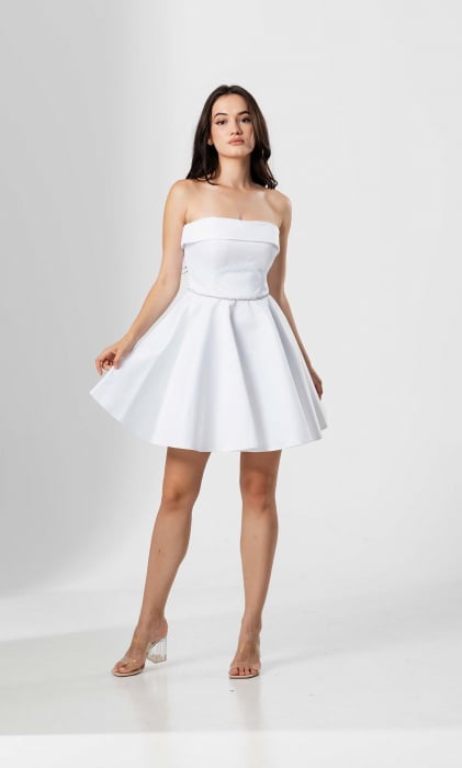 Rochie scurta EMILIA,cu bust tip corset, croiala in A  si snur lucios in talie [1]