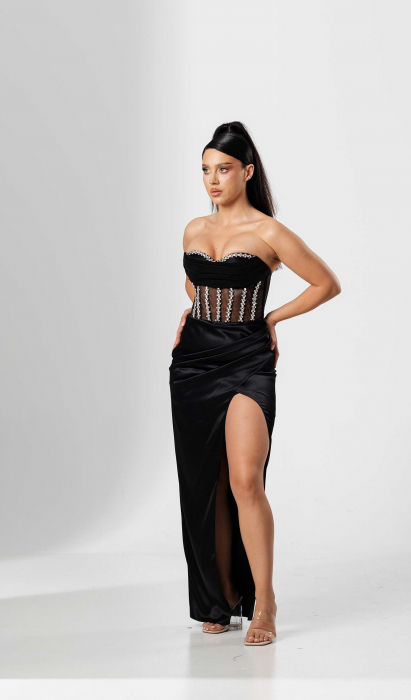 Rochie de seara lunga,tip sirena,bust cu corset si despicata pe picior [1]