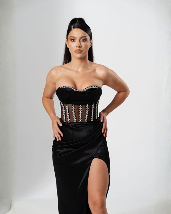 Rochie de seara lunga,tip sirena,bust cu corset si despicata pe picior [2]
