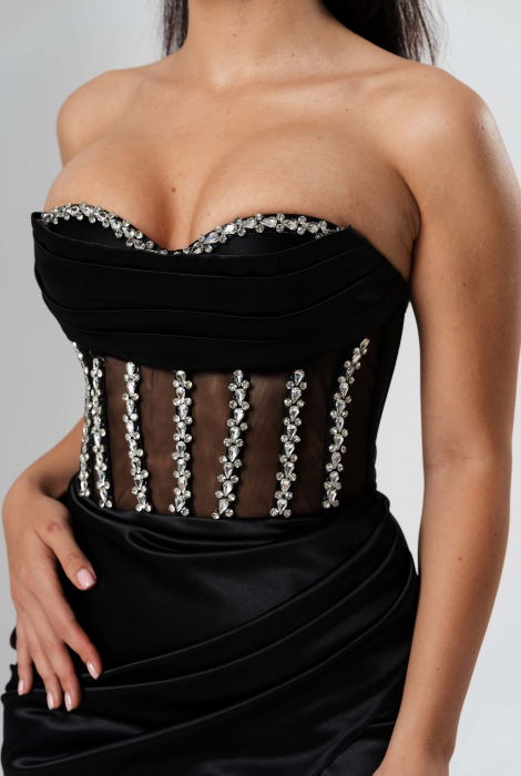 Rochie de seara lunga,tip sirena,bust cu corset si despicata pe picior [4]