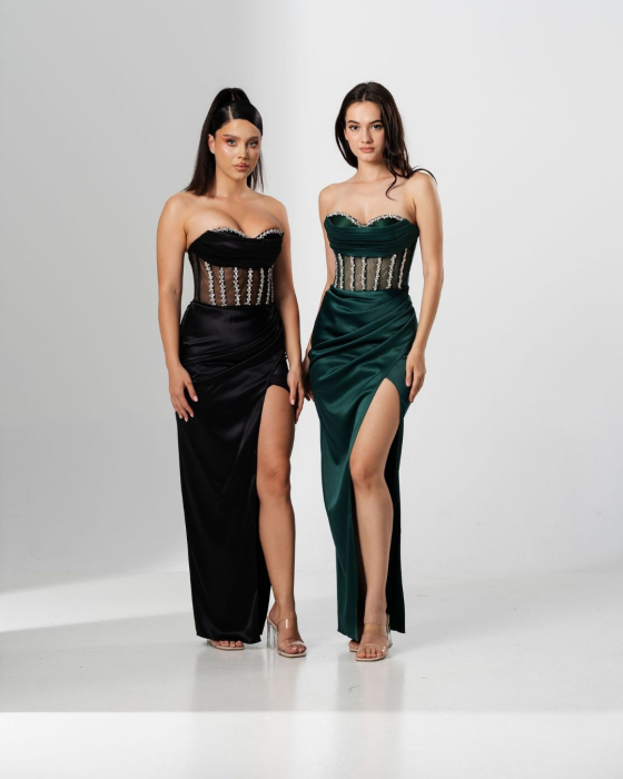 Rochie de seara lunga,tip sirena,bust cu corset si despicata pe picior [5]