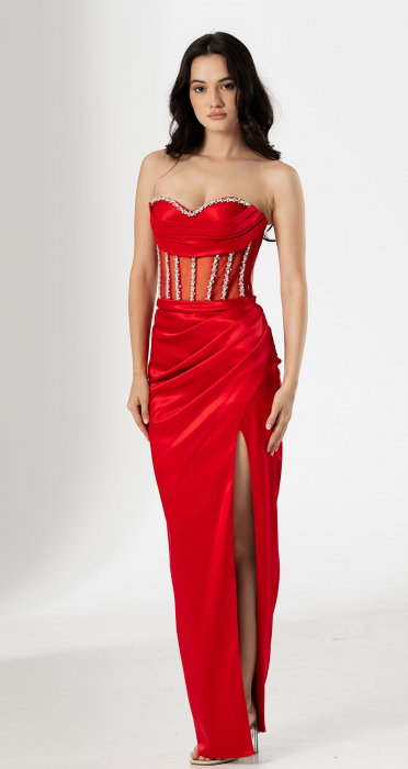 Rochie de seara lunga,tip sirena,bust cu corset si despicata pe picior [2]