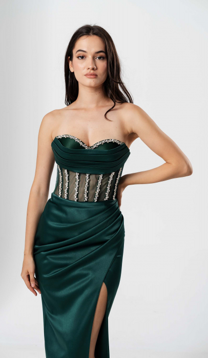 Rochie de seara lunga,tip sirena,bust cu corset si despicata pe picior [4]