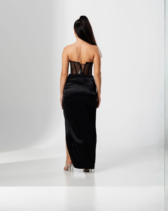 Rochie de seara lunga,tip sirena,bust cu corset si despicata pe picior [3]
