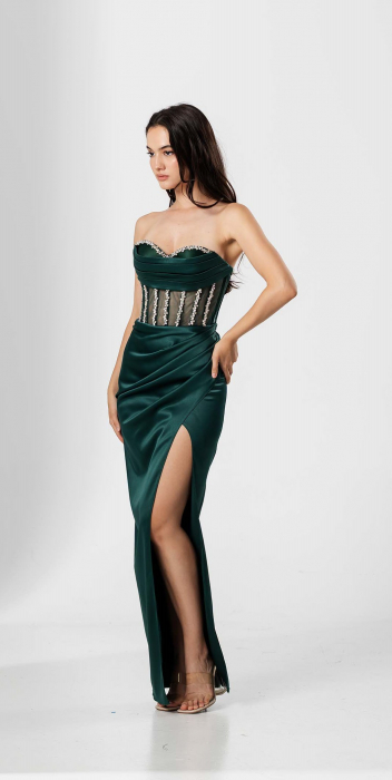 Rochie de seara lunga,tip sirena,bust cu corset si despicata pe picior [2]