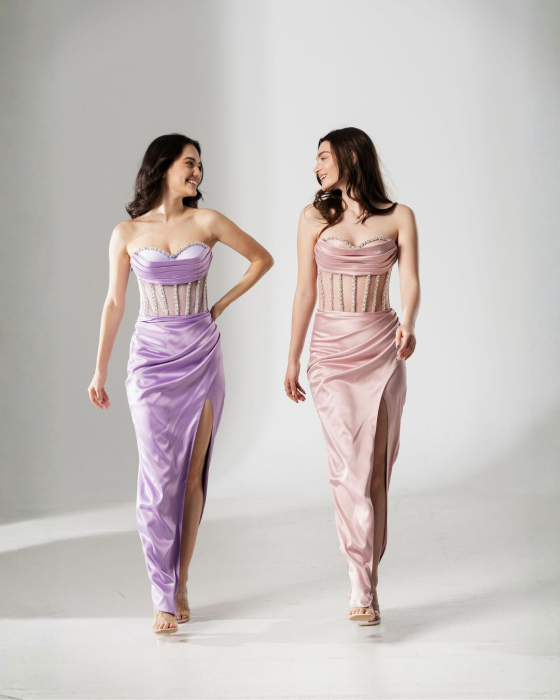Rochie de seara lunga,tip sirena,bust cu corset si despicata pe picior [4]