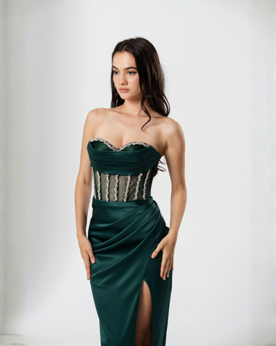Rochie de seara lunga,tip sirena,bust cu corset si despicata pe picior [3]