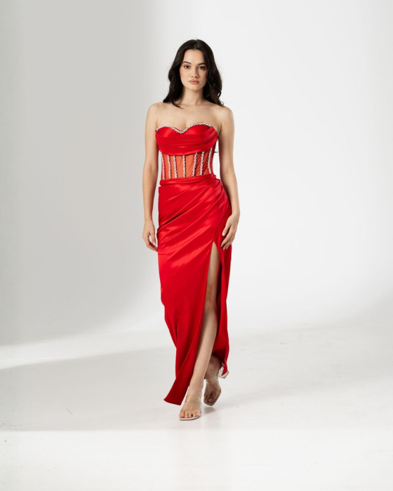 Rochie de seara lunga,tip sirena,bust cu corset si despicata pe picior [3]