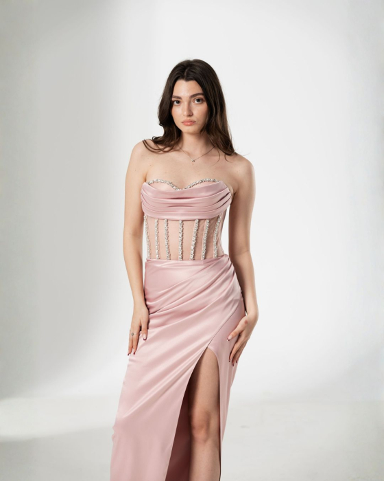 Rochie de seara lunga,tip sirena,bust cu corset si despicata pe picior [2]