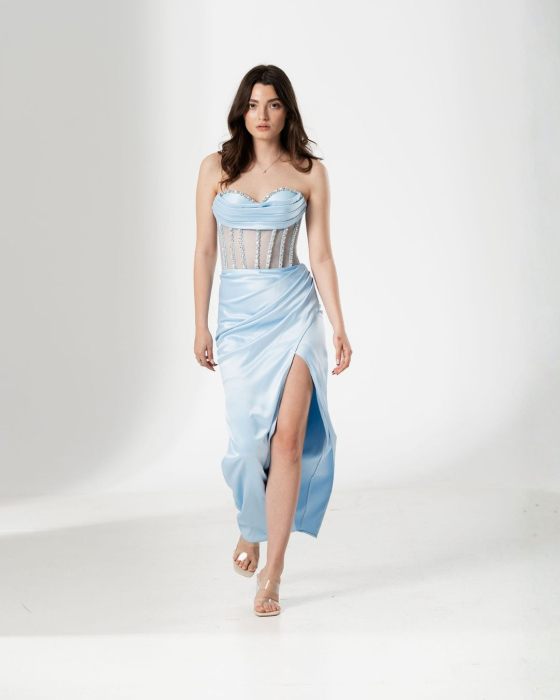Rochie de seara lunga,tip sirena,bust cu corset si despicata pe picior [2]